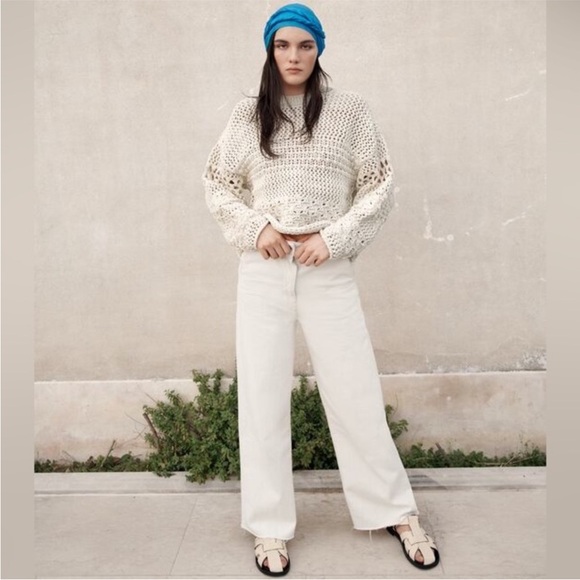 NWT Zara The Alma Wide Leg Denim in Ecru - Picture 3 of 15